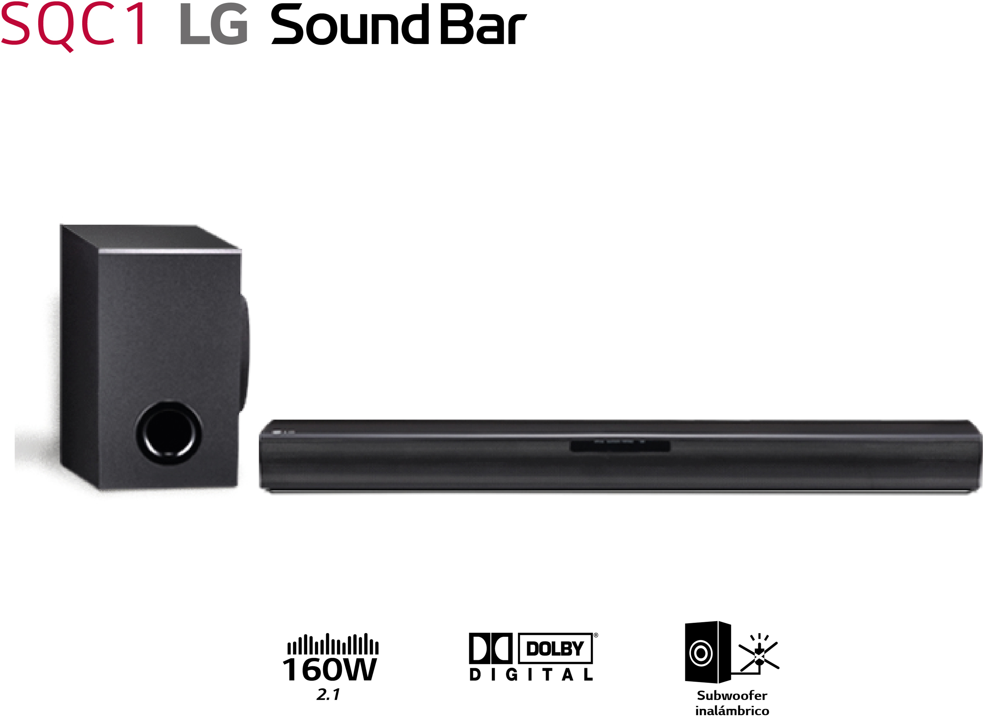 LG SQC2 Black / Barra de sonido con subwoofer inalámbrico 300W 2.1ch
