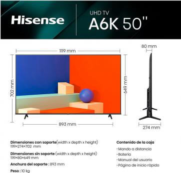 HISENSE TELEVISOR 50A6K 4K HD SMART G