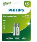 Pack de 2 Pilas AAA Philips R03B2A95/10/ 1.2V/ Recargables