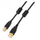 Cable USB 2.0 Impresora Aisens A101-0011/ USB Tipo-B Macho - USB Macho/ 5m/ Negro