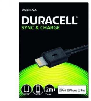 Cable USB Lightning Duracell USB5022A/ USB Macho Lightning Macho/ 2m/ Negro