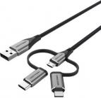 Cable USB Tipo-C Vention CQJHF/ USB Macho/ USB Tipo-C Macho - MicroUSB Macho - Lightning Macho/ 1m/